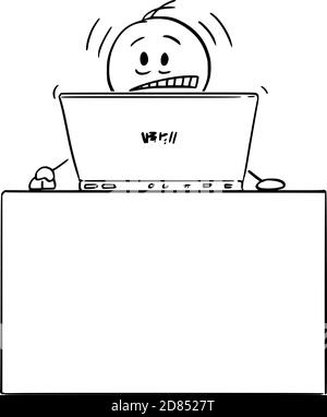 Dessin animé vectoriel illustration d'un homme ou d'un homme d'affaires frustré ou stressé travaillant à taper sur un ordinateur derrière un bureau à domicile. Illustration de Vecteur