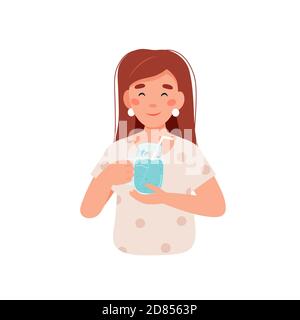 Buvez plus d'eau. Femme caractère avec un verre d'eau Banque D'Images