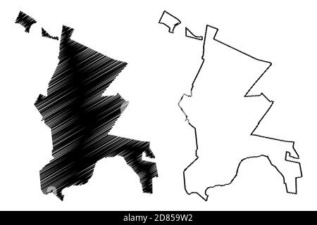 Ville de Vereeniging (République d'Afrique du Sud, RSA, province de Gauteng) carte illustration vectorielle, croquis de griffonnage carte de la ville de Vereeniging Illustration de Vecteur