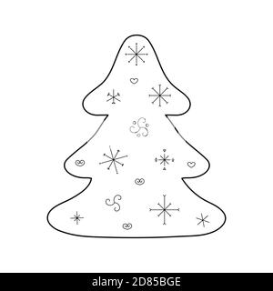 Joli sapin de Noël stylisé. Style de contour. Illustration vectorielle pour la décoration, cartes de vœux, affiches, imprimés pour vêtements, emblèmes. Illustration de Vecteur
