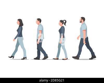 Ensemble vectoriel de personnages de marche et debout. Collection de 4 personnes. Conception plate simple. Illustration de Vecteur