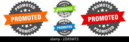 affiche promue. ensemble d'étiquettes de ruban rond. Tampon Illustration de Vecteur