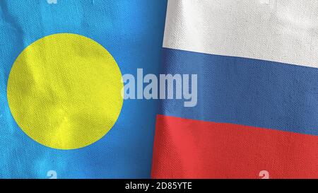 Russie et Palau deux drapeaux textile tissu rendu 3D Banque D'Images