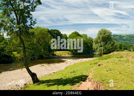 Rivière Usk depuis la promenade de la vallée d'Usk, le Bryn près d'Abergavenny, Monbucshire, pays de Galles. Banque D'Images