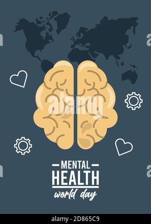 campagne de la journée mondiale de la santé mentale avec des icônes autour de cartes de terre conception d'illustration de vecteur Illustration de Vecteur