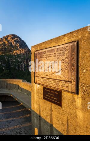 Plaque d'interprétation sur le pont de donner Summit, Truckee, Californie, États-Unis Banque D'Images