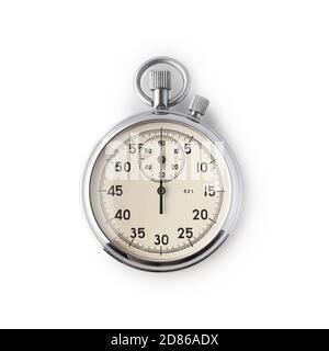 Chronomètre mécanique isolé sur fond blanc. Banque D'Images