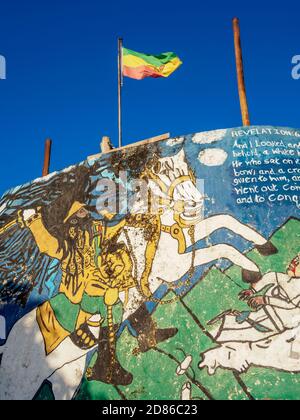 Peintures murales à la Communauté Rastafarienne, Blue Mountains, paroisse de Saint Andrew, Jamaïque Banque D'Images