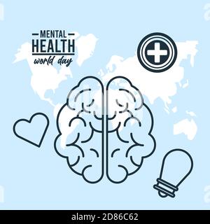 campagne de la journée mondiale de la santé mentale avec des icônes autour de motif d'illustration de vecteur planète terre Illustration de Vecteur