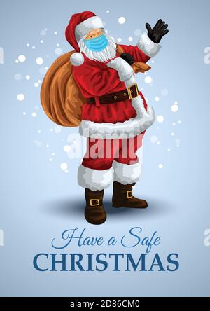 Affiche de joyeux Noël. Père Noël portant un masque médical. Illustration vectorielle. Illustration de Vecteur