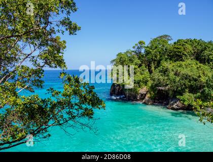 Frenchman's Cove, vue surélevée, paroisse de Portland, Jamaïque Banque D'Images