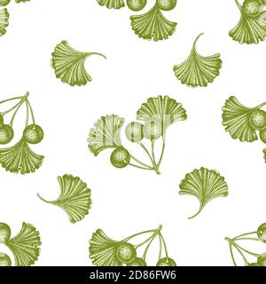 Motif sans couture avec ginkgo pastel dessiné à la main Illustration de Vecteur