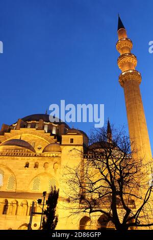 Mosquée de Suleymaniye Vue de nuit, la plus grande de la ville, Istanbul, Turquie Banque D'Images