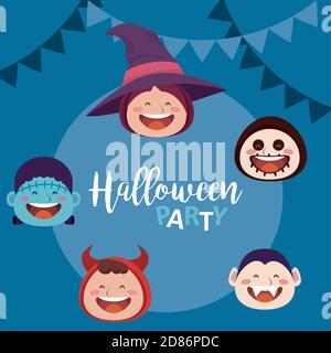bonne fête d'halloween avec personnages de têtes de monstres et vecteur de guirlande conception de l'illustration Illustration de Vecteur