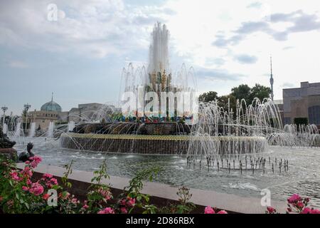 Fontaine Pierre fleur au Centre d'exposition tout-russe Centre d'exposition tout-russe, ancienne exposition des réalisations de l'économie nationale en Mos Banque D'Images