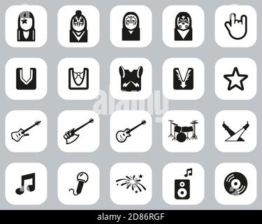 KiSS Band Icons Black & White Flat Design Set Big Illustration de Vecteur