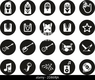 KISS Band Icons White on Black Flat Design Circle Set Grande Illustration de Vecteur