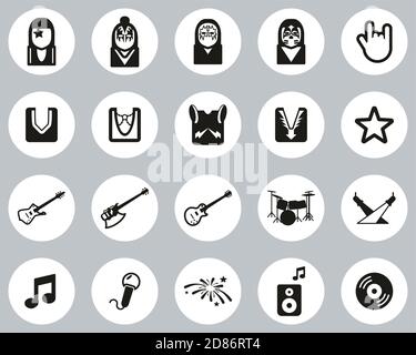 Ensemble de cercles à motif plat noir et blanc KiSS Band Icons Grande Illustration de Vecteur