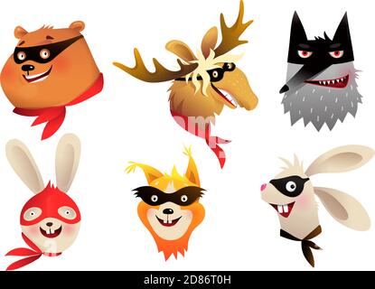 Collection de personnages de Brave de superhéros Animals Heads Illustration de Vecteur