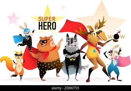 Super héros animaux drôle Costume Kids Party Illustration de Vecteur