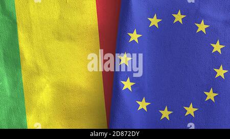 Union européenne et Mali deux drapeaux textile tissu rendu 3D Banque D'Images