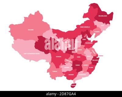 Carte politique rose de la Chine. Divisions administratives - provinces. Carte vectorielle plate simple avec étiquettes. Illustration de Vecteur