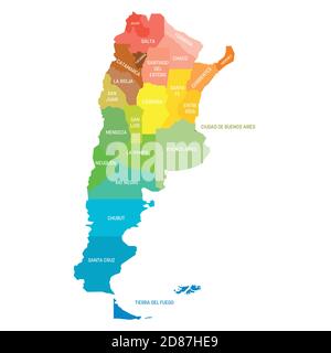 Carte politique colorée de l'Argentine. Divisions administratives - provinces. Carte vectorielle plate simple avec étiquettes. Illustration de Vecteur