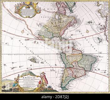 Cartes antiques du monde les Amériques Homanns héritiers c 1746 Banque D'Images