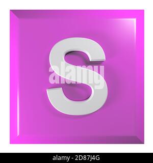 Bouton-poussoir carré rose avec lettre S - Illustration du rendu 3D Banque D'Images