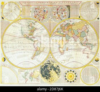 Cartes antiques du monde Double hémisphère carte du monde Samuel Dunn c 1780 Banque D'Images