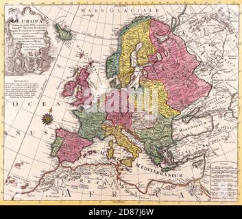 Cartes anciennes de la carte du monde de l'Europe Conrad Lotter c 1760 Banque D'Images