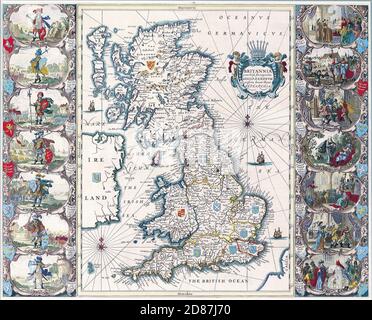 Cartes anciennes du monde. Carte des îles britanniques. John Speed c 1676 Banque D'Images