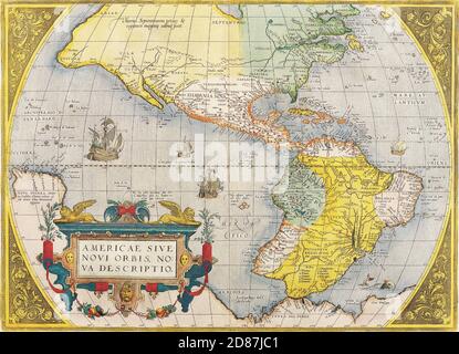 Cartes anciennes du monde. Les Amériques. Abraham Ortelius. c 1579. Banque D'Images