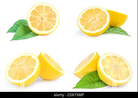 Ensemble de citrons isolés sur fond blanc Banque D'Images