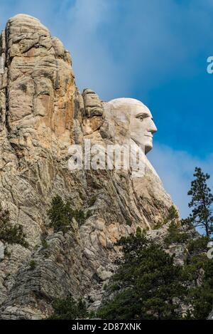 Vue en profil de George Washington sur le monument commémoratif national de Mount Rushmore Dans le Dakota du Sud Banque D'Images