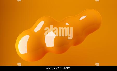 Liquide organique orange chute de liquide métafin flottant dans l'air moyen, abstrait élément de design moderne ou fond sur orange, illustration 3D Banque D'Images