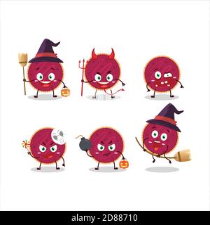 Émoticônes d'expression d'Halloween avec personnage de dessin animé de tarte aux canneberges Illustration de Vecteur