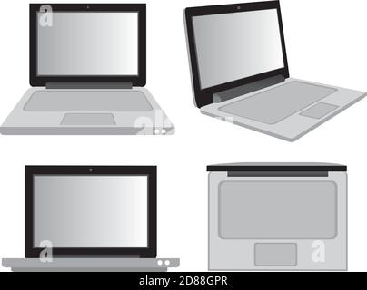 Illustration vectorielle d'un ordinateur portable dans différentes vues isolées sur fond blanc Illustration de Vecteur