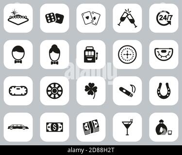 Las Vegas City & Culture Icons Black & White Flat Ensemble de design grand Illustration de Vecteur