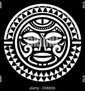 Motif de mandala vecteur tatouage visage maori polynésien, motif tribal homme hawaïen blanc sur noir Illustration de Vecteur