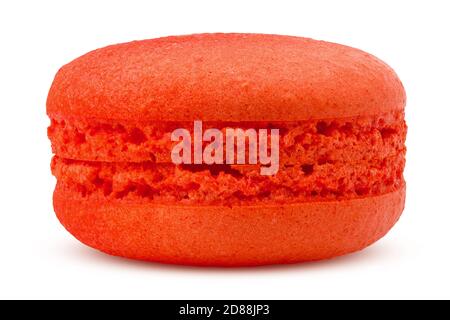 macaron rouge isolé sur fond blanc, chemin d'écrêtage, pleine profondeur de champ Banque D'Images