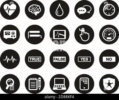 Icônes de test du détecteur lie ou de test du polygraphe blanc sur noir Ensemble de cercles à conception plate grand Illustration de Vecteur