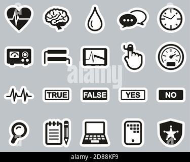 Icônes de test du détecteur lie ou de test du polygraphe noir et blanc Ensemble d'autocollants gros Illustration de Vecteur