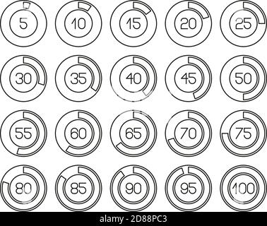 Chargement ou pourcentage d'icônes jeu de lignes fines noir et blanc 01 gros Illustration de Vecteur