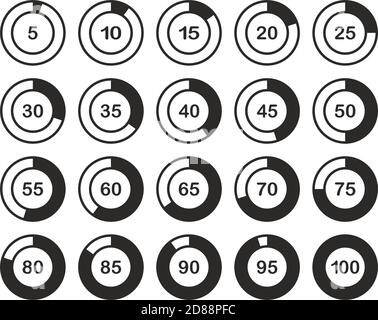 Icônes de chargement ou de pourcentage ensemble noir et blanc 01 grandes Illustration de Vecteur