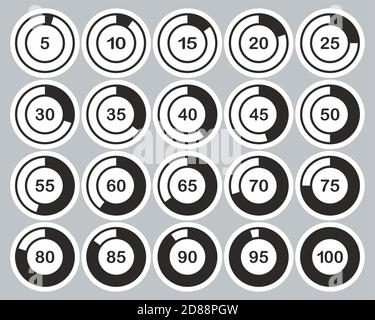 Chargement ou pourcentage d'icônes jeu d'autocollants noir et blanc 01 Grande Illustration de Vecteur