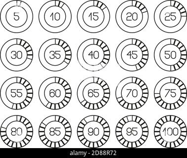 Chargement ou pourcentage d'icônes jeu de lignes fines noir et blanc 02 gros Illustration de Vecteur