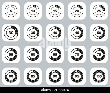 Chargement ou pourcentage d'icônes jeu de conception à plat noir et blanc 02 gros Illustration de Vecteur