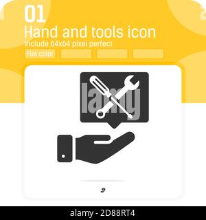 icône de main et d'instrument avec style plat isolé sur fond blanc. Vecteur, symbole et icône pour la conception graphique, web design, ui, ux, presentati Illustration de Vecteur