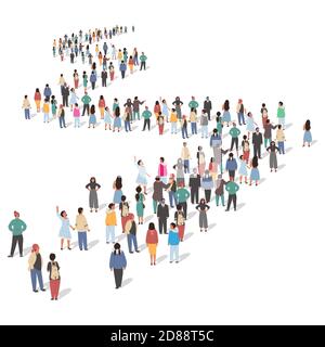 Grand groupe de personnes debout dans la ligne, illustration vectorielle plate. Rassemblement de personnes. Illustration de Vecteur